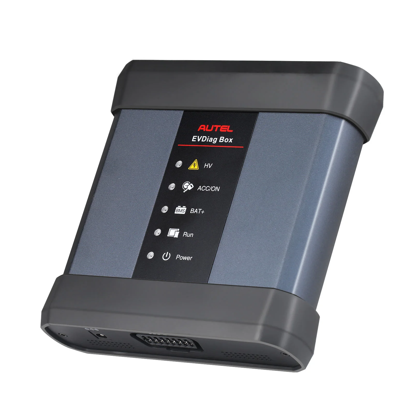 Autel EVDiag Box con puerto BMS para análisis de batería de alto voltaje en vehículos eléctricos.