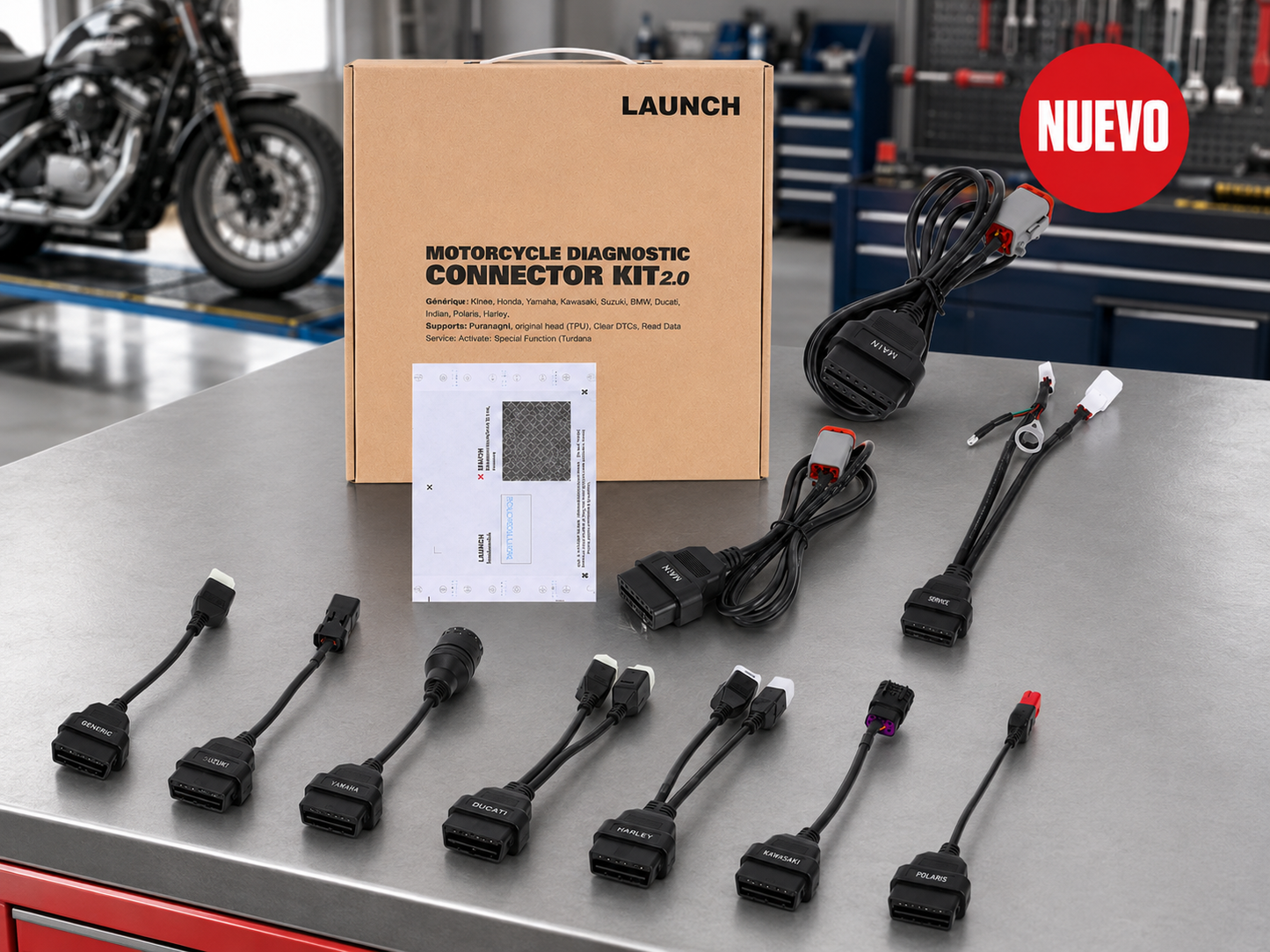 Kit de conectores LAUNCH para scanner de motocicletas compatible con motos Honda Yamaha Kawasaki Suzuki BMW Ducati Indian Polaris y Victory