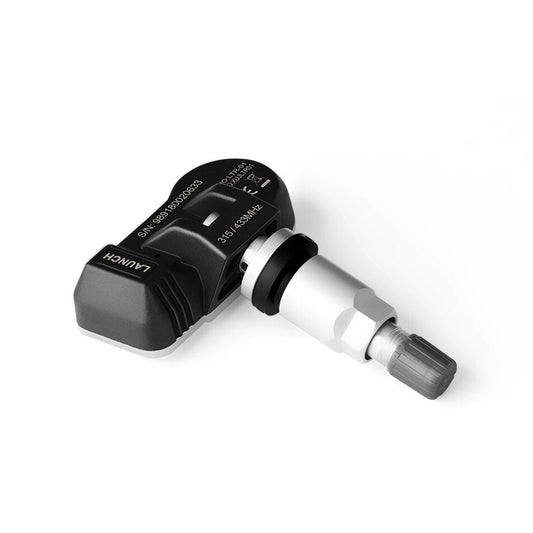 Sensor TPMS Launch programable dual frecuencia 315/433 MHz, diseñado para reemplazo universal con precisión ±10 kPa y resistencia IP67. Compatible con herramientas Launch para clonación de ID OE.