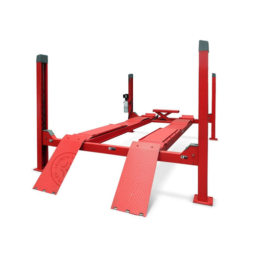 Rampa de alineación Launch TLT440W vista lateral, con gato rodante hidráulico tipo tijera, bloqueo mecánico en todo el recorrido y certificación CE para talleres automotrices que requieren precisión y seguridad.