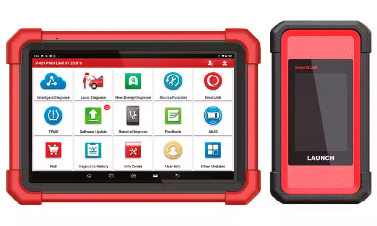 Escáner automotriz Launch X431 PRO3 LINK V2 con tablet de 10.1 pulgadas y módulo SmartLink C V2.0, compatible con diagnóstico local y remoto, programación J2534 y protocolos modernos CAN FD y DoIP.