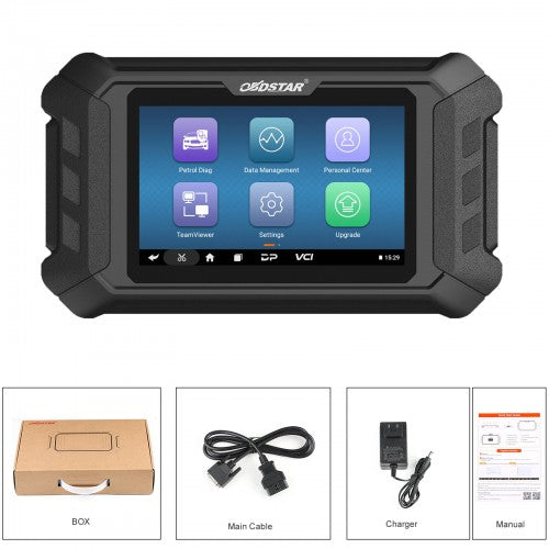 OBDSTAR ODO Master kit completo con tableta de 5”, cable principal, cargador y manual. Herramienta profesional para calibración de clúster, reset de servicio y respaldo de datos vía OBDII.