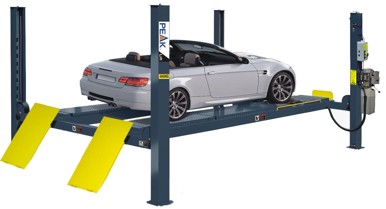 Elevador de 4 postes para alineación PEAK KAL-412AX con rampas ajustables, 5,500 kg de capacidad