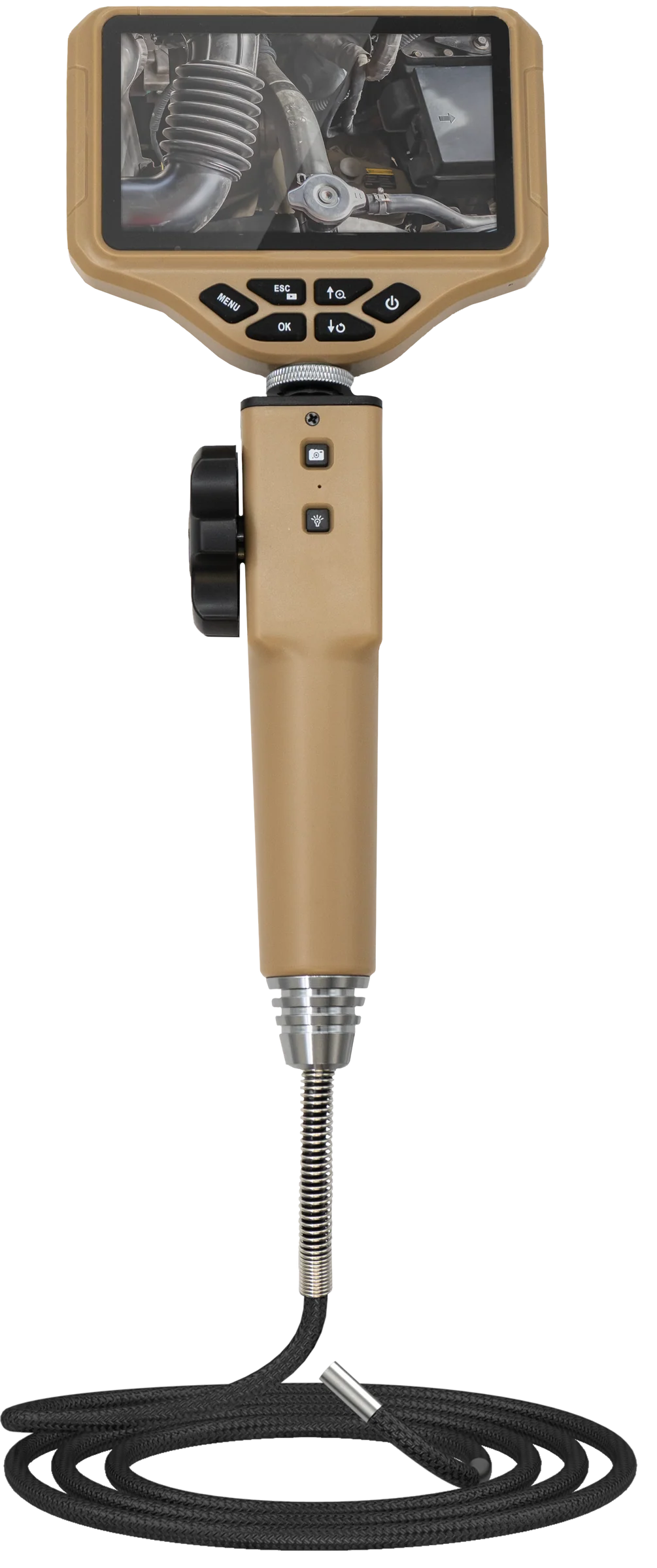 Thinkcar TES 402 videoscopio digital con pantalla LCD de 4.5” HD (1280x720 px), cámara de alta resolución y cable semirrígido extralargo para inspección en motores, tuberías y espacios reducidos.