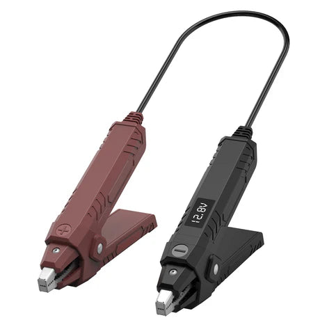 Thinkcar Thinkeasy V2 probador de baterías automotrices con conexión Bluetooth 5.0. Pinzas inteligentes con pantalla integrada para diagnóstico rápido de baterías de 12V.