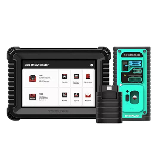 Thinktool Euro IMMO Master con tablet Android de 8” y programador PROG2 incluido. Escáner automotriz profesional con diagnóstico completo, funciones IMMO avanzadas y programación de llaves Mercedes.