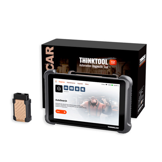 Kit completo del escáner automotriz Thinktool Expert 191 con caja original, tablet de diagnóstico y módulo VCI OBD2.