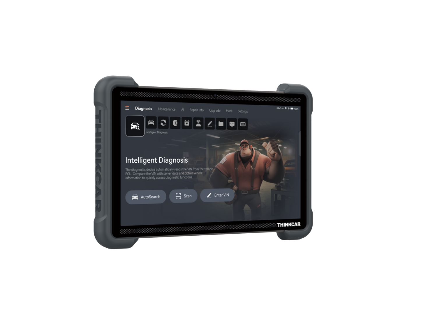 Escáner automotriz Thinktool Expert 394 en vista lateral con pantalla de 12 pulgadas y funciones OE completas