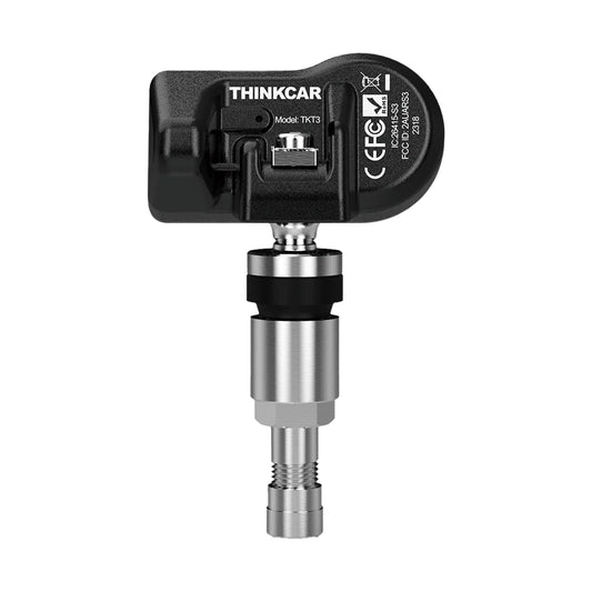 ThinkTPMS S3 sensor TPMS dual frecuencia 315/433 MHz con válvula metálica. Programable, clonación de ID OE, montaje flexible y batería de 4–6 años de duración.