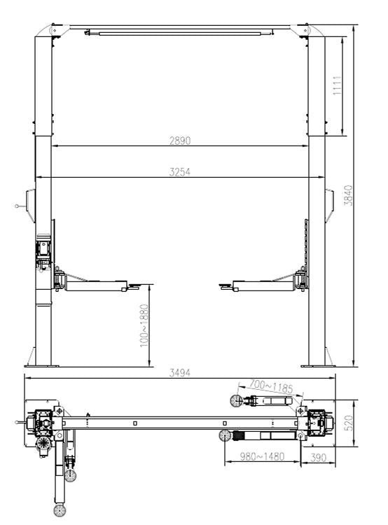 US-CAR US-10AC elevador 2 postes 10,000 lb asimétrico