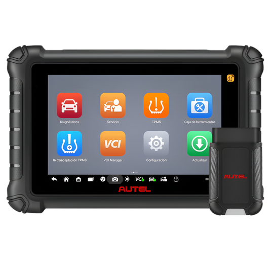 Escáner automotriz Autel DS900TS con interfaz inalámbrica MaxiVCI V150. Diagnóstico multimarca con TPMS, CAN FD y DoIP.