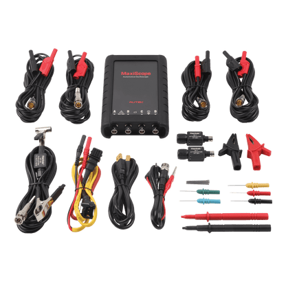 Kit completo Autel MaxiScope MP408 con cables BNC, pinzas y puntas para diagnóstico automotriz de señales eléctricas