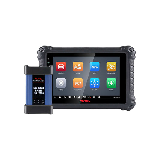 Autel MaxiSys 908 S3 escáner automotriz profesional OBD2 mostrando pantalla principal y módulo VCI J2534 para diagnóstico a nivel agencia.