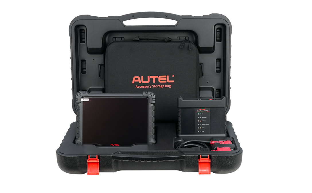 Contenido del kit Autel MaxiSys MS919S2 con MaxiFlash VCMI2 en maleta: tablet 11”, interfaz PassThru y plataforma de diagnóstico con DVI