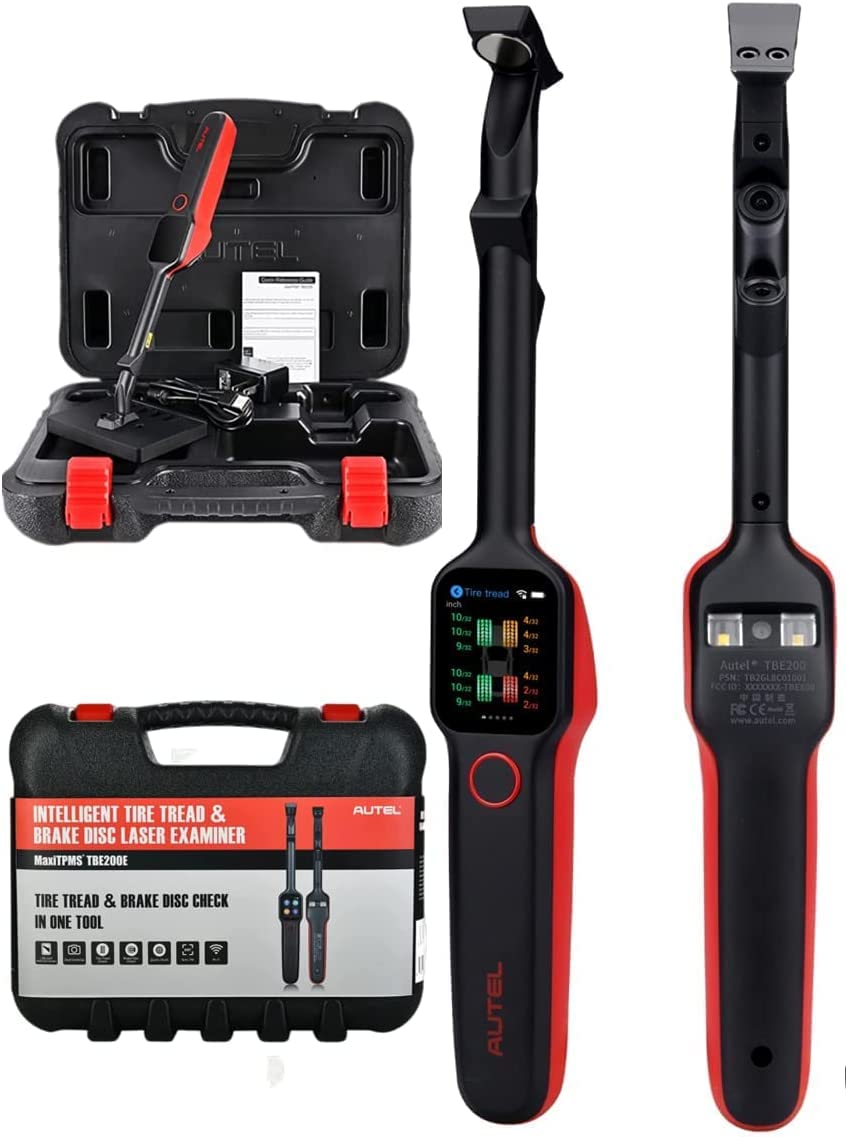 Kit Autel MaxiTPMS TBE200 medidor láser de desgaste de llantas y discos de freno con maleta y accesorios para inspección técnica en taller