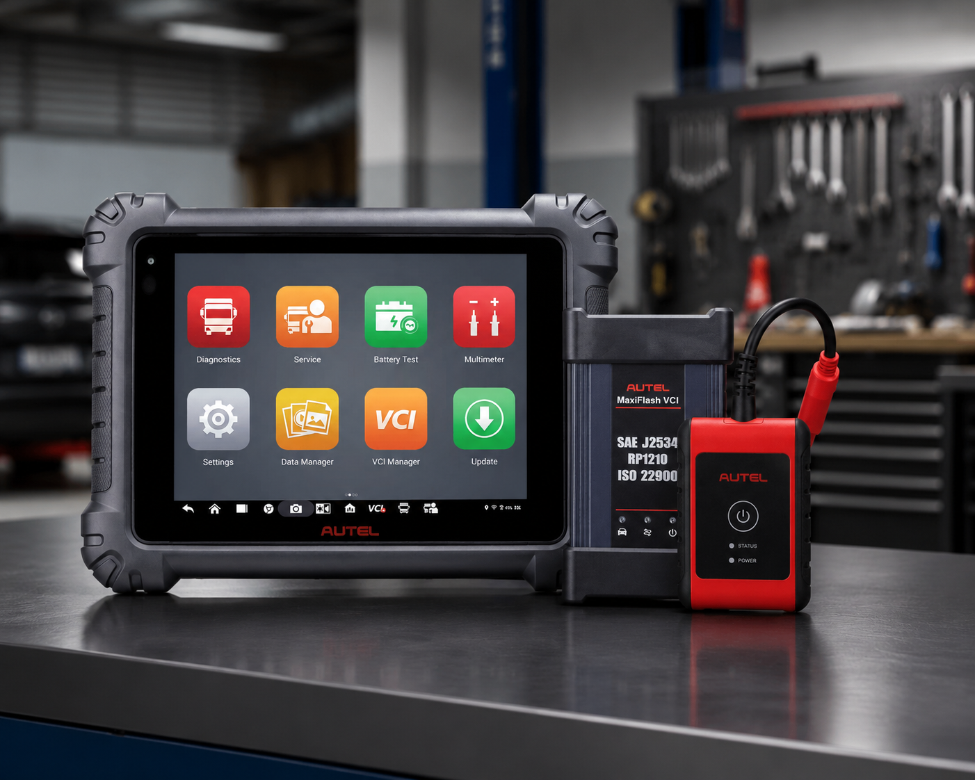 Autel MS909CV escáner profesional para camiones, flotillas y maquinaria en taller, con diagnóstico heavy duty, VCI/J2534 y funciones avanzadas