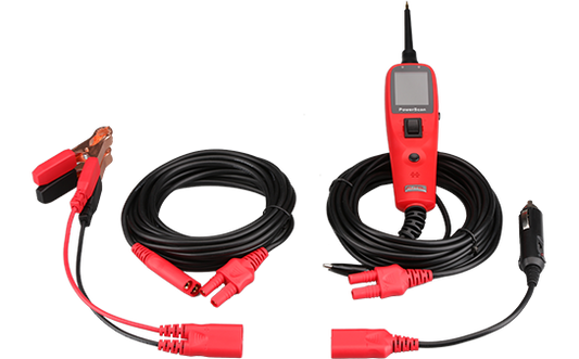 Autel PS100 PowerScan punta lógica para diagnóstico eléctrico automotriz. Incluye cables de 6 metros y conectores para pruebas de continuidad, voltaje, polaridad y activación de componentes.