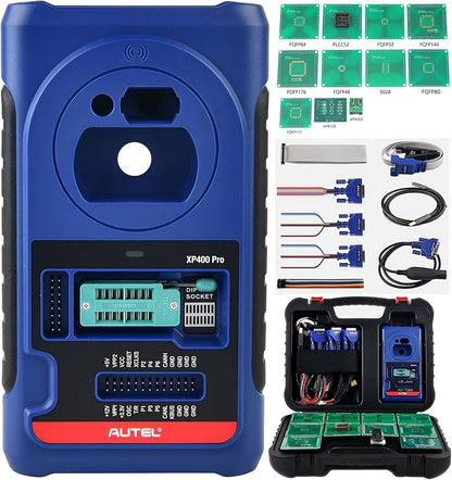 Kit Autel XP400 PRO completo con adaptadores EEPROM, cables MCU y maletín profesional para programación de llaves, ECU e inmovilizadores.