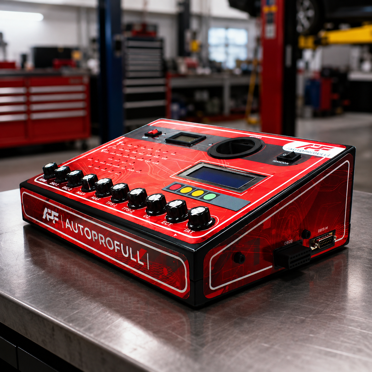 AutoProFull banco de pruebas automotriz para ECU, módulos electrónicos e inmovilizadores con conexión OBD2, simulador de sensores y pruebas en taller