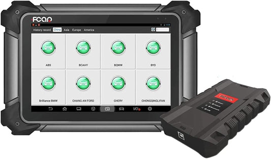 Escáner automotriz profesional FCAR F7S-G multimarca para camiones, buses y maquinaria pesada, con módulo VCI de alta cobertura.
