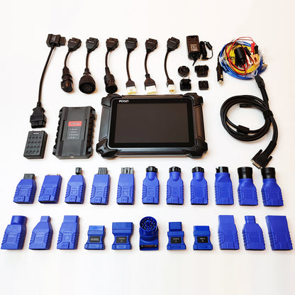 Kit completo FCAR F7S-G con tablet, módulo VCI y adaptadores para diagnóstico profesional multimarca en camiones, buses y maquinaria pesada.
