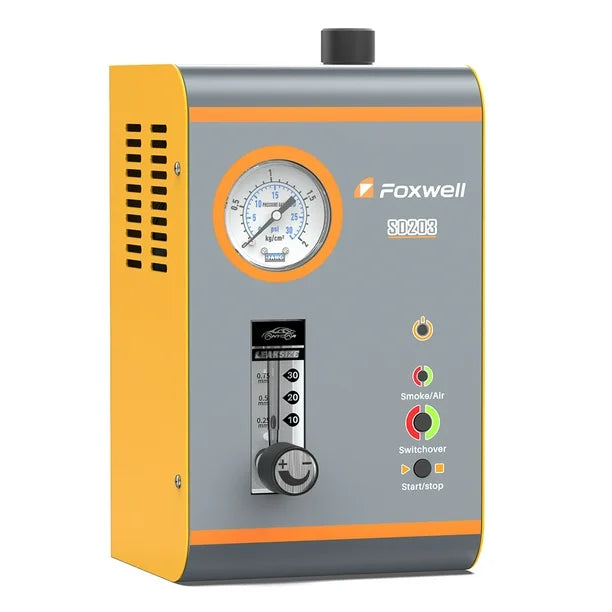 Detector de fugas de humo automotriz Foxwell SD203 con compresor integrado para pruebas EVAP, admisión, escape y turbo.