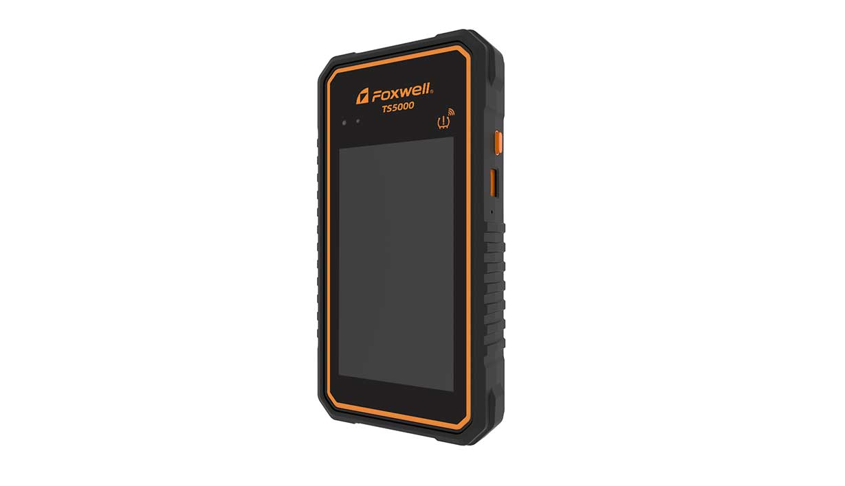 Foxwell TS5000 programador TPMS Android compacto para activación, decodificación y diagnóstico de sensores de presión de neumáticos.