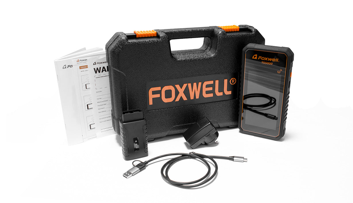 Foxwell TS5000 scanner TPMS Android con kit completo para diagnóstico, activación y programación de sensores de presión de neumáticos