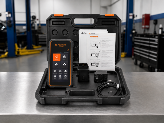 Foxwell TS5000 scanner TPMS en taller con maleta y accesorios para programar sensores de presión de neumáticos Foxwell