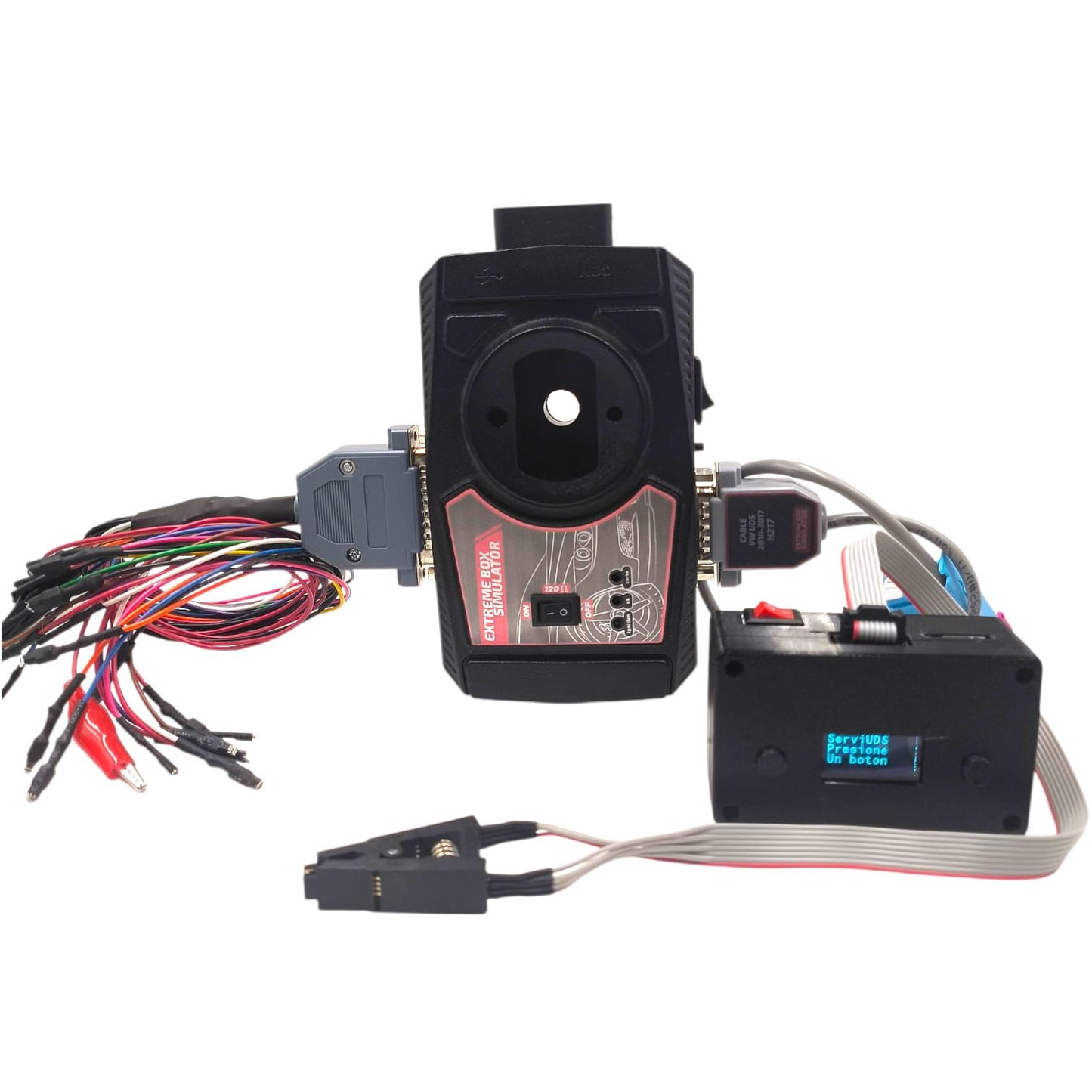 Kit Servi UDS con Extreme Box, cable universal y cable UdsNec para programación de llaves automotrices, módulos UDS, sistemas NEC e inmovilizadores