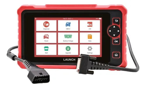 Escáner automotriz Launch Creader Professional 359 OBD2 multimarca con cable de diagnóstico conectado, pantalla de 7 pulgadas y funciones completas de diagnóstico profesional.