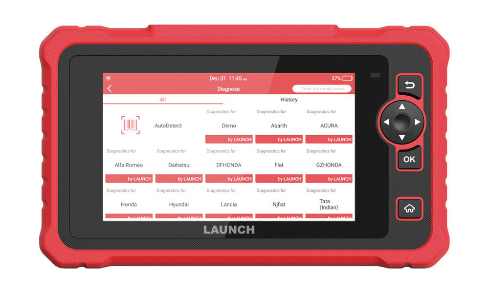 Escáner Launch Creader Professional 359 con diagnóstico multimarca mostrando compatibilidad con fabricantes europeos, americanos y asiáticos en vehículos gasolina, diésel, híbridos y eléctricos.