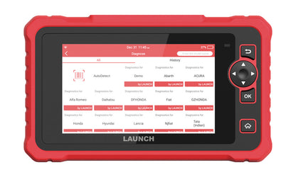 Escáner Launch Creader Professional 359 con diagnóstico multimarca mostrando compatibilidad con fabricantes europeos, americanos y asiáticos en vehículos gasolina, diésel, híbridos y eléctricos.
