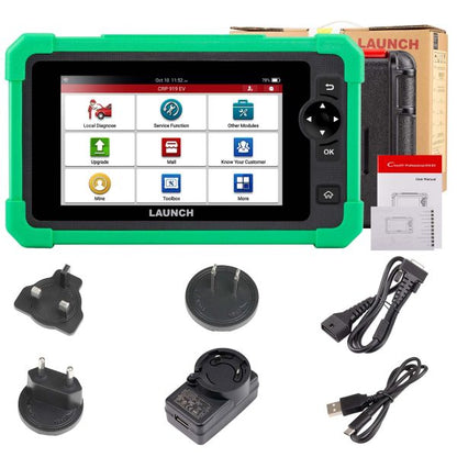 Kit completo del escáner automotriz Launch CRP919 EV con accesorios, cargadores y adaptadores para diagnóstico profesional multimarca y EV/HEV.