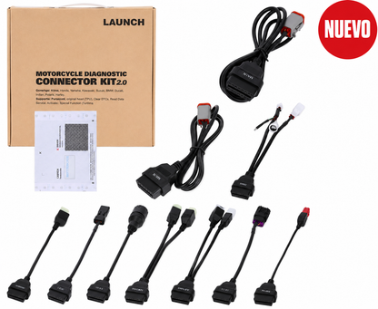LAUNCH Kit de Motos 2.0 con conectores de diagnóstico para motocicletas multimarca Honda Yamaha Kawasaki Suzuki BMW Ducati Indian Polaris y Victory