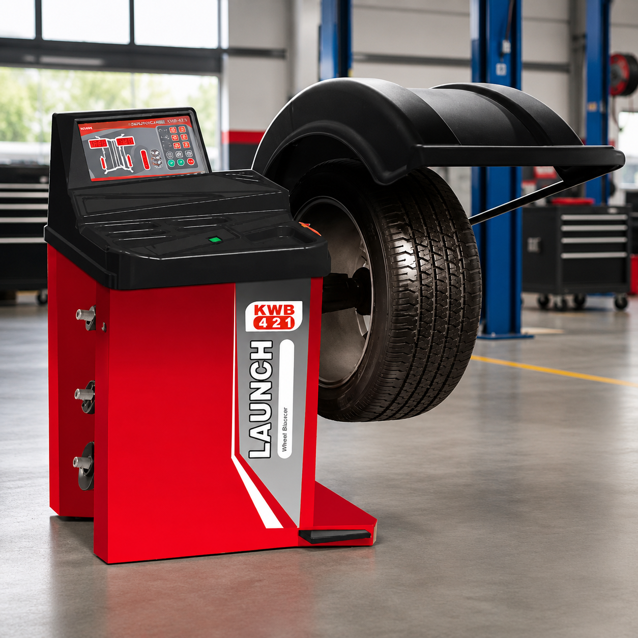 LAUNCH KWB-421 balanceadora automotriz para taller de llantas, alineación y suspensión con modo ALUS rápido y precisión de 1 gramo