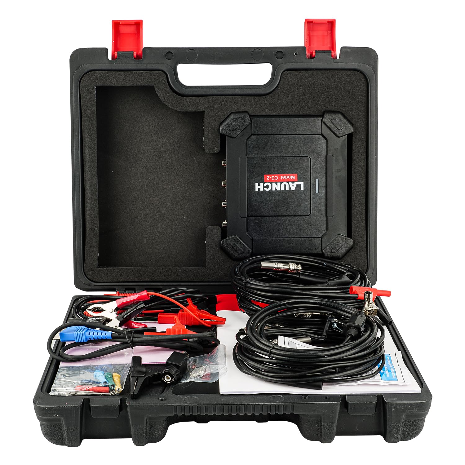 Kit LAUNCH Scopebox O2-2 osciloscopio automotriz 4 canales 100 MHz en maleta con cables, puntas de prueba y pinzas para diagnóstico eléctrico