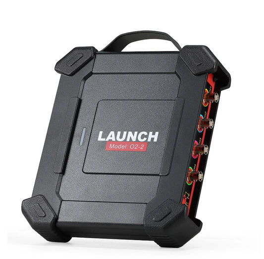  LAUNCH Scopebox O2-2 osciloscopio automotriz 4 canales 100 MHz, vista 3/4 con entradas BNC laterales para diagnóstico de señales y captura de forma de onda