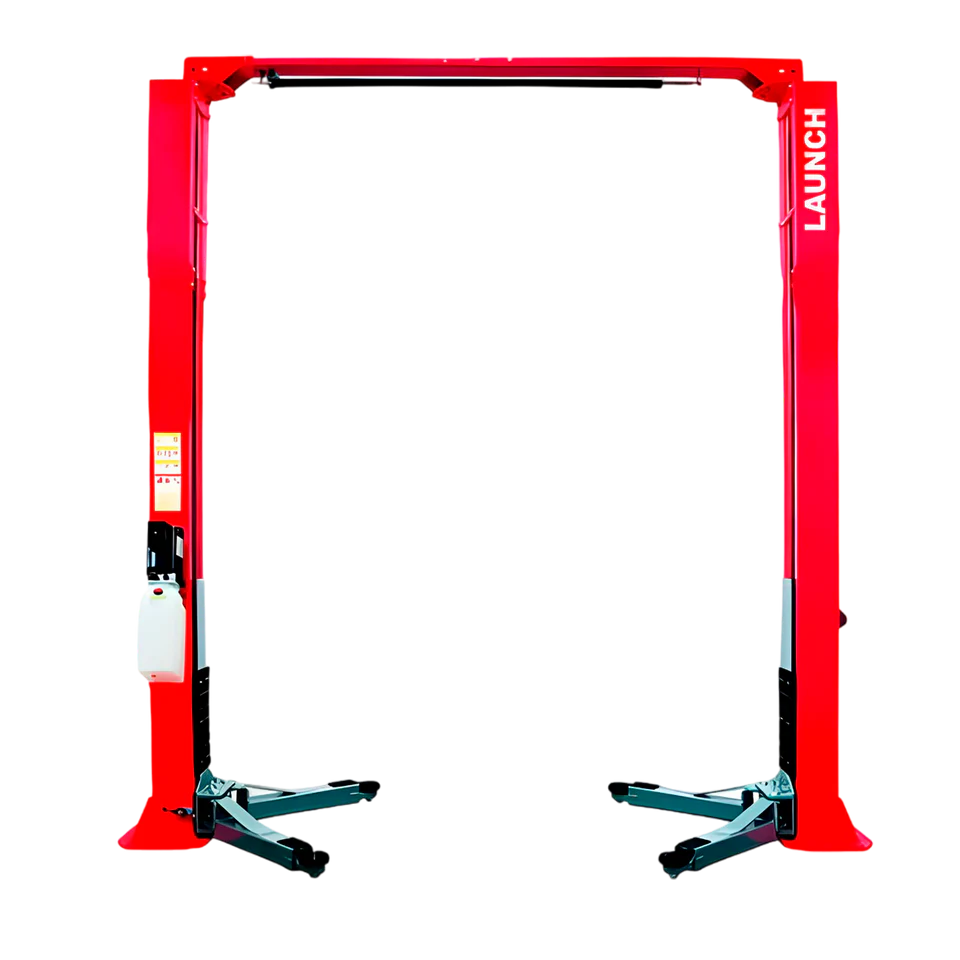 Launch TLT240 SCN rampa hidráulica de 2 postes con capacidad de 4 toneladas, motor de 2.2 kW y desbloqueo bilateral. Su diseño clear-floor deja libre el suelo para mayor comodidad en el taller.