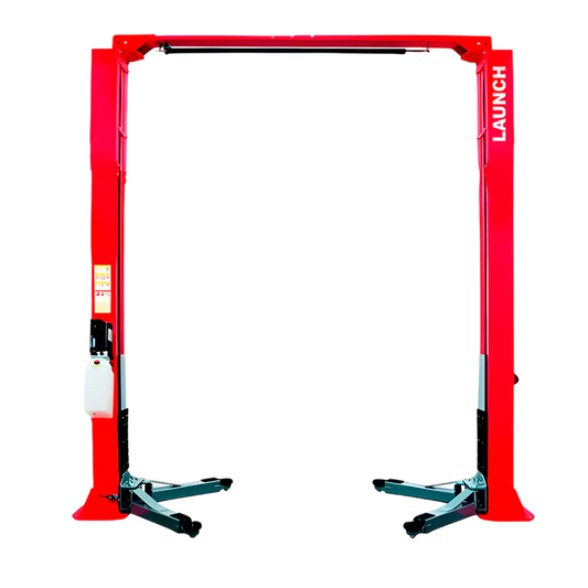 Launch TLT240 SCN rampa hidráulica de 2 postes con capacidad de 4 toneladas, motor de 2.2 kW y desbloqueo bilateral. Su diseño clear-floor deja libre el suelo para mayor comodidad en el taller.