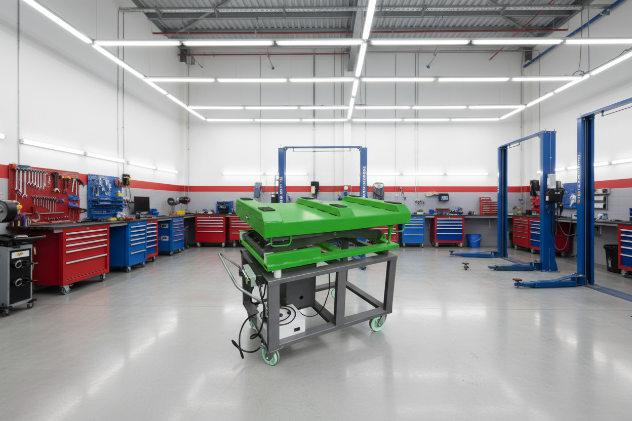 Mesa elevadora LAUNCH TLT615D para batería de vehículo eléctrico en taller, capacidad 1500 kg con control eléctrico de subida y bajada y bloqueo mecánico