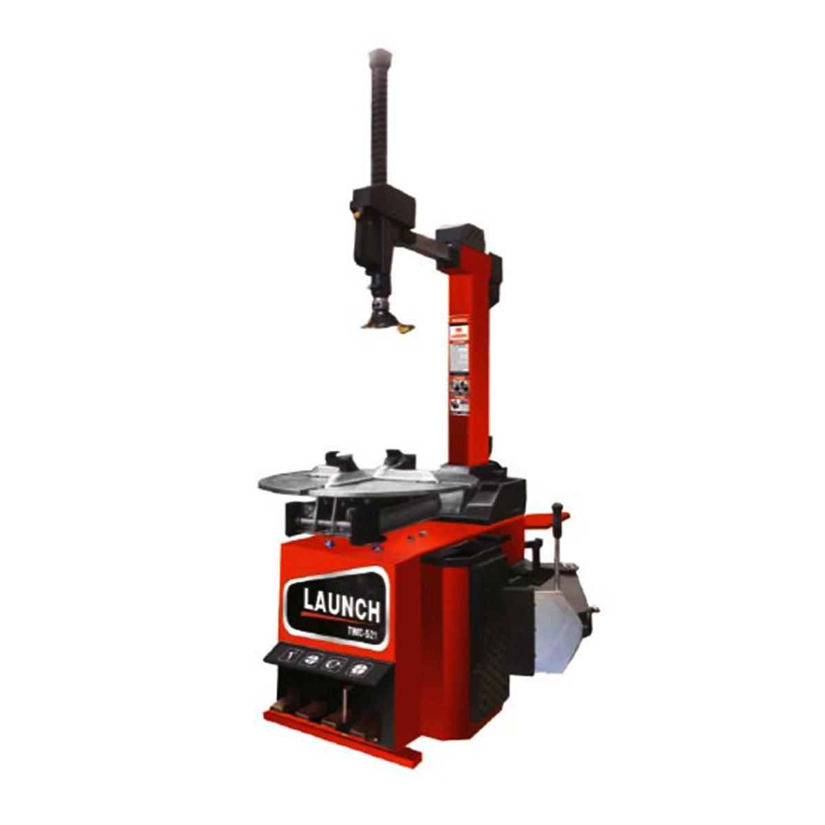 Desmontadora de llantas profesional Launch TWC-521, equipo semiautomático para talleres de alto rendimiento, compatible con rines de 9 a 24 pulgadas, neumáticos Run Flat y perfil bajo, con brazo basculante y control por pedales.