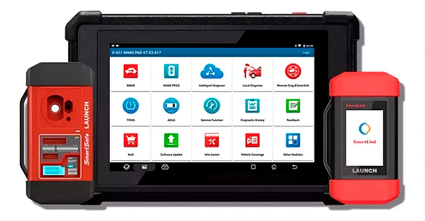 LAUNCH X-431 IMMO PAD con tablet 10.1 pulgadas, VCI SmartLink C y módulo adicional para programación IMMO, emparejamiento de llaves y diagnóstico automotriz profesional.