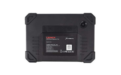 Vista trasera del programador de llaves y escáner automotriz Launch X431 IMMO PRO, diseño robusto en color negro con cámara integrada y cubierta resistente para talleres mecánicos.