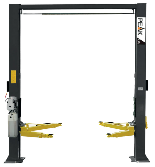 PEAK 210SAC elevador de 2 postes con portería 4.5 toneladas, brazos súper asimétricos y liberación de seguro a un punto para trabajo diario en taller