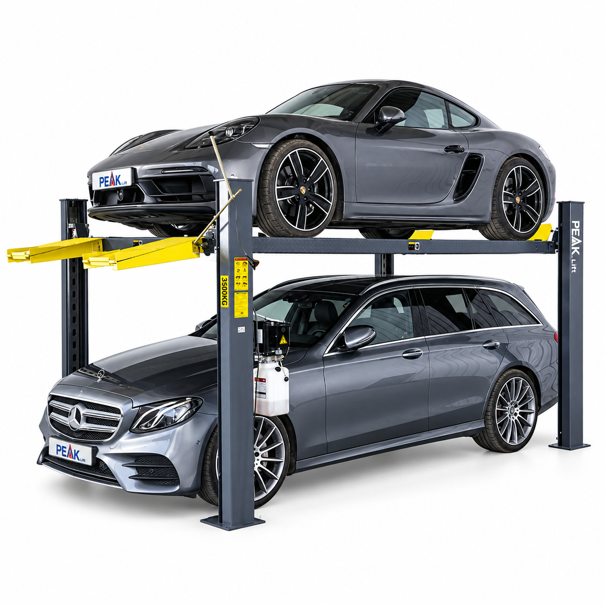 PEAK 408-HP elevador de 4 postes para estacionamiento vertical de autos y SUVs con plataforma antideslizante, seguros ocultos y capacidad de 3500 kg
