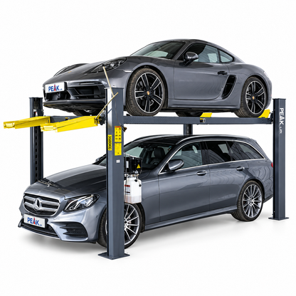 PEAK 408-HP elevador de 4 postes para estacionamiento vertical de autos y SUVs con plataforma antideslizante, seguros ocultos y capacidad de 3500 kg
