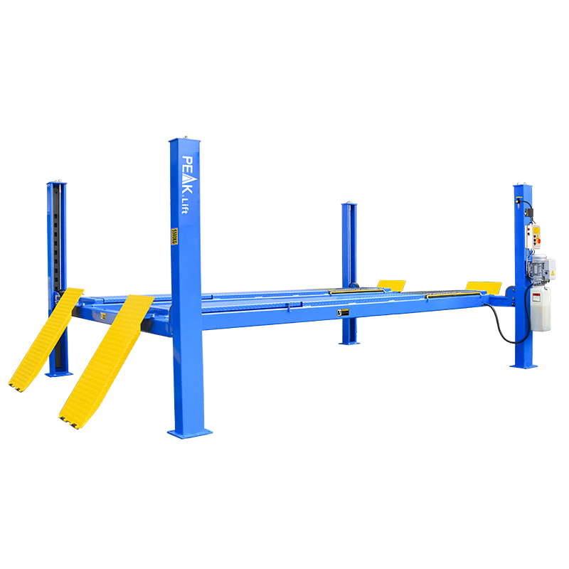 Elevador de 4 postes PEAK KAL-412AX para alineación con automóvil, capacidad 12,000 lb, uso profesional en taller