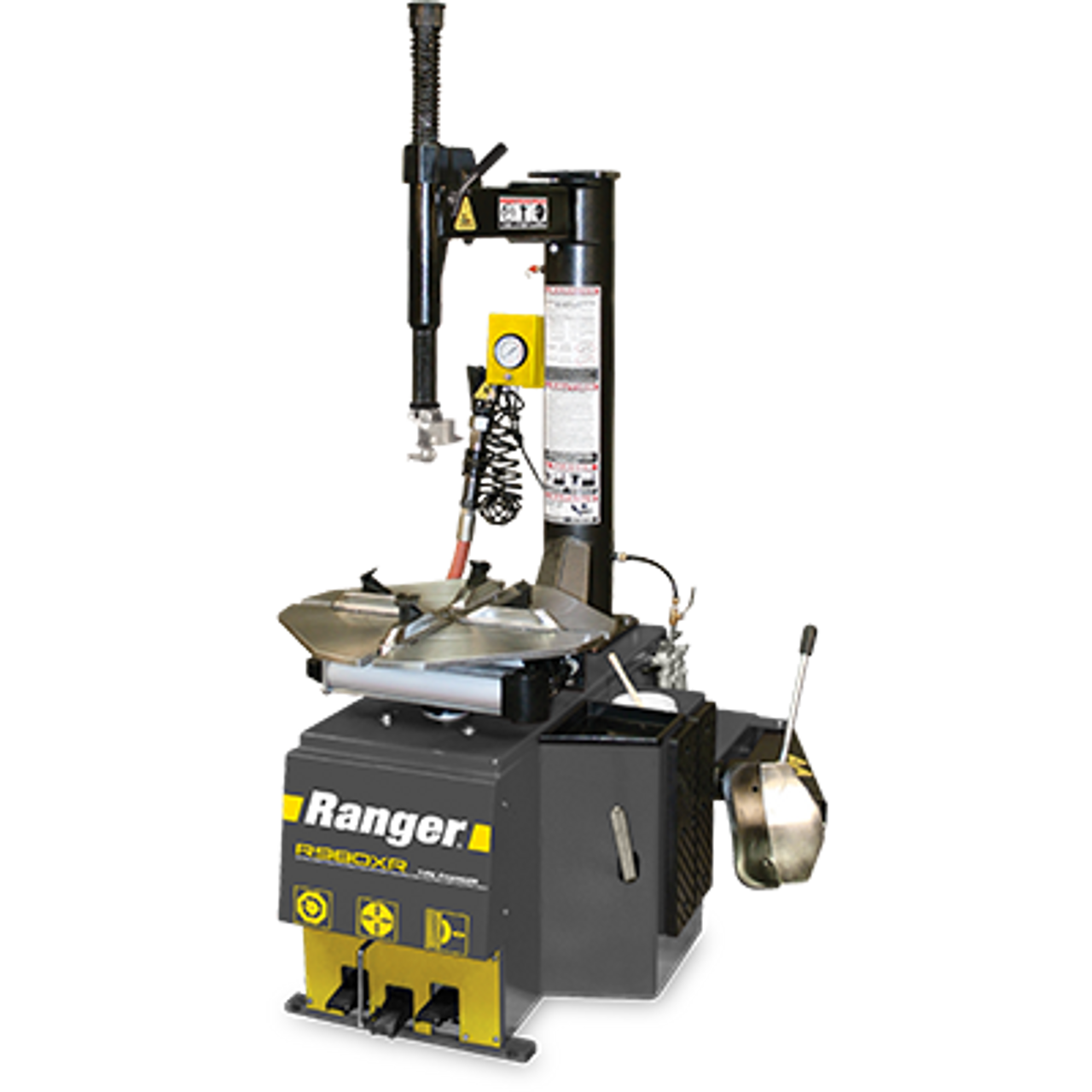 Desmontadora profesional Ranger R980XR de brazo oscilante, 30 pulgadas, con RimGuard, rompe-talones neumático y sistema TurboBlast de alto caudal.