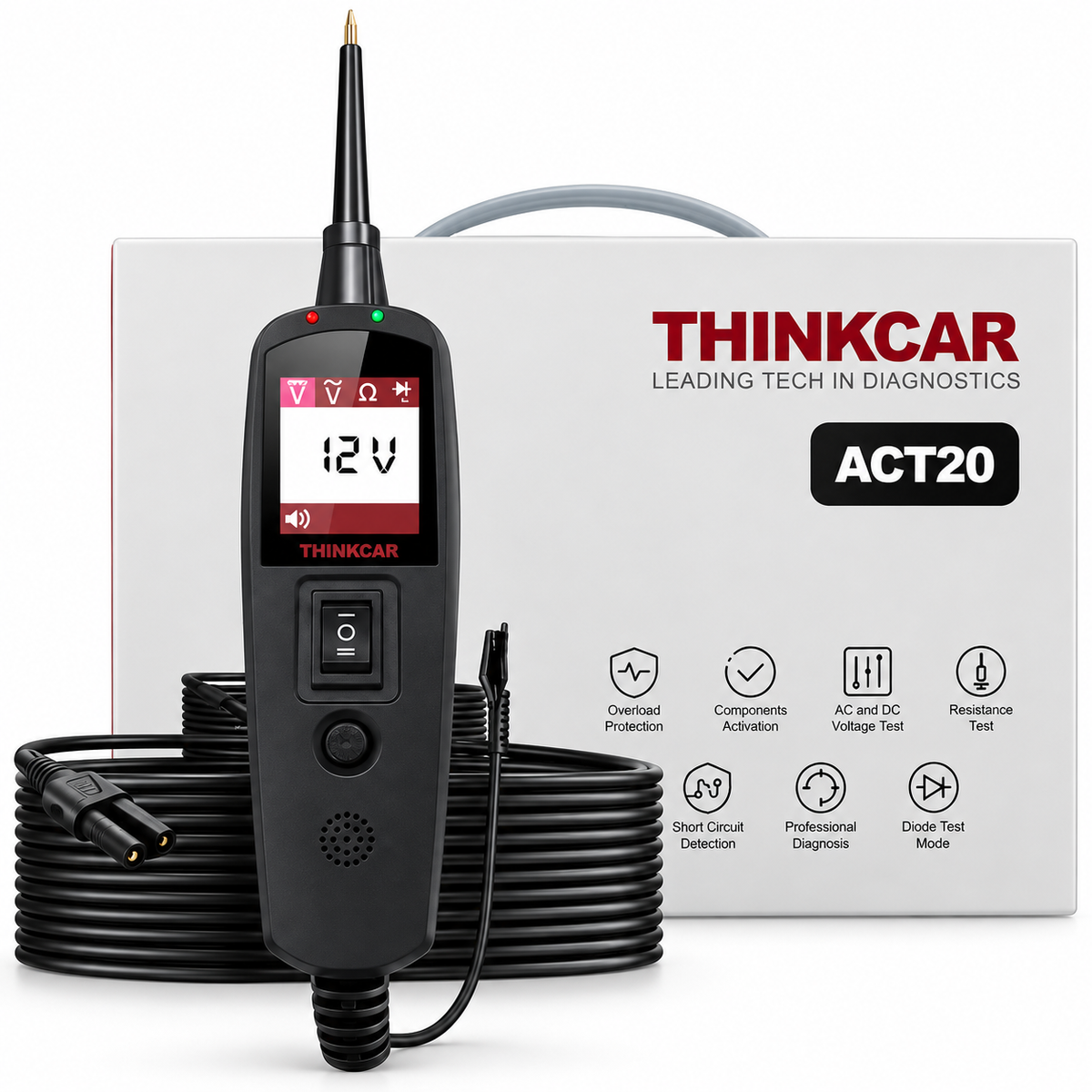 THINKCAR ACT20 punta lógica automotriz para prueba de voltaje, resistencia, continuidad, polaridad, cortocircuitos e inyección de potencia en sistemas 12V y 24V